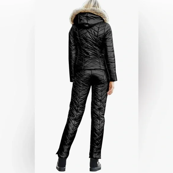 Black Women's Ski Set. Jacket W faux Fur and matching Pants Women’s Large - Picture 4 of 5